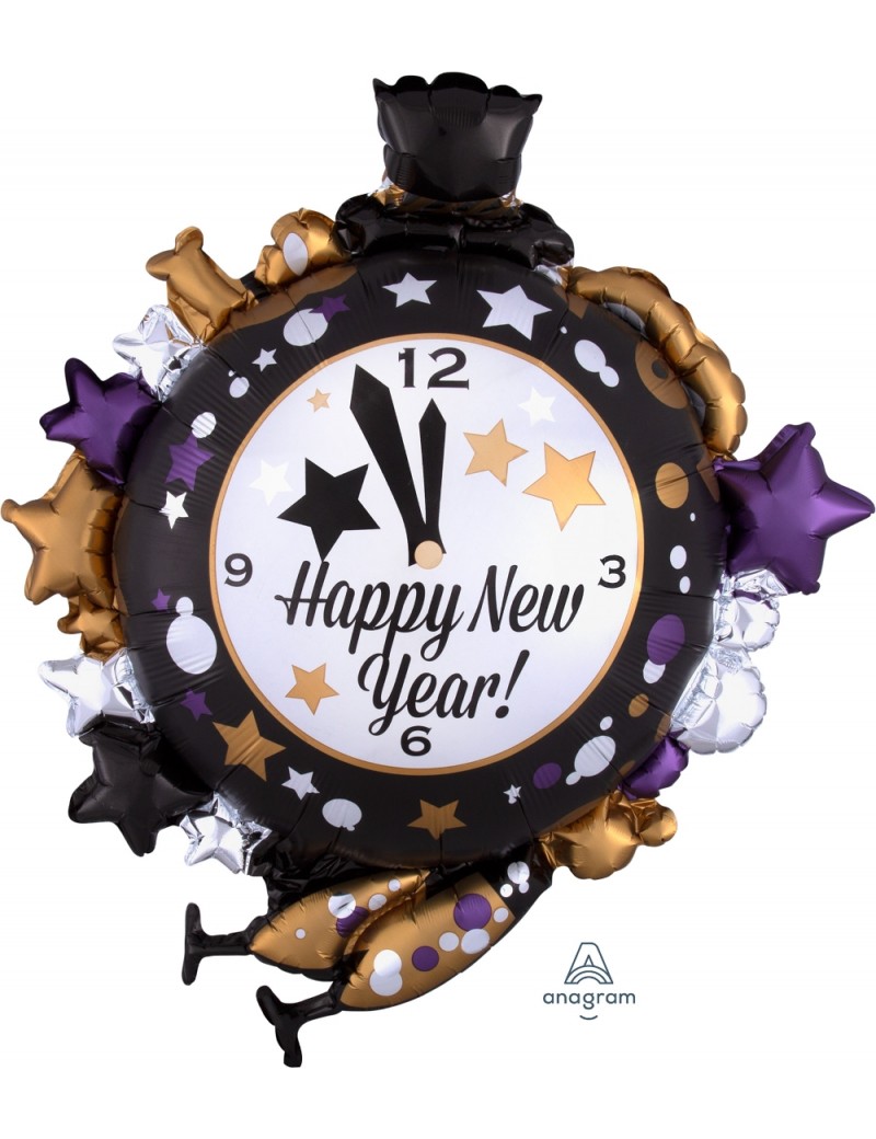 Ballon Nouvel An - Horloge - Happy New Year ! - 45 cm helium