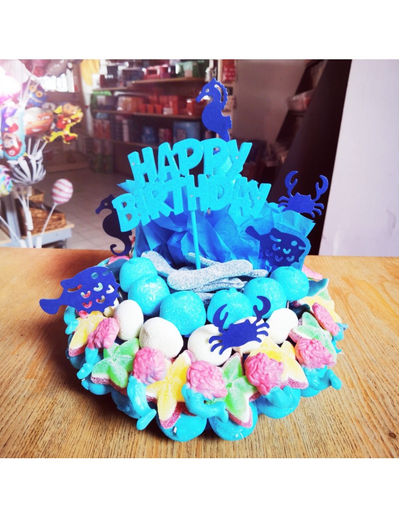 Gâteau de Bonbons bleu Happy Birthday